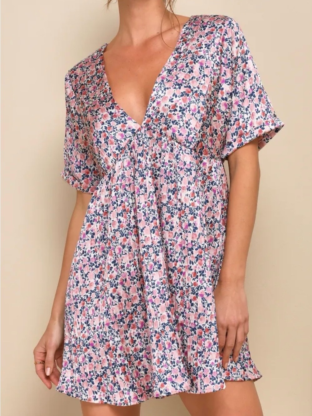 Lulus Floral Print Satin Dress